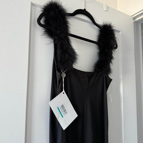 Sleeper black Voulez Vous Dancer slip dress with feather straps - size XL NWT - Picture 9 of 10